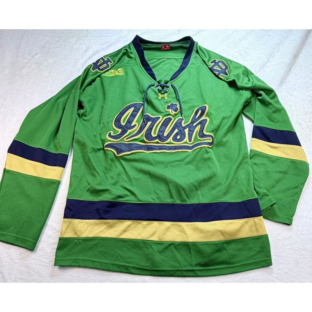 Under Armour Notre Dame Fighting Irish Hockey Jersey Green Big Ten Lace Men's XL